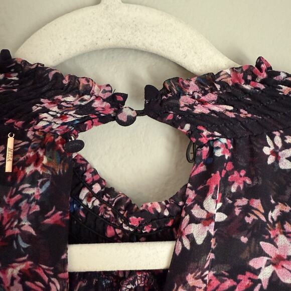 Misa Los Angeles Long Sleeve Floral Print Dress Asymmetrical Hem Large Savanna - Picture 10 of 12